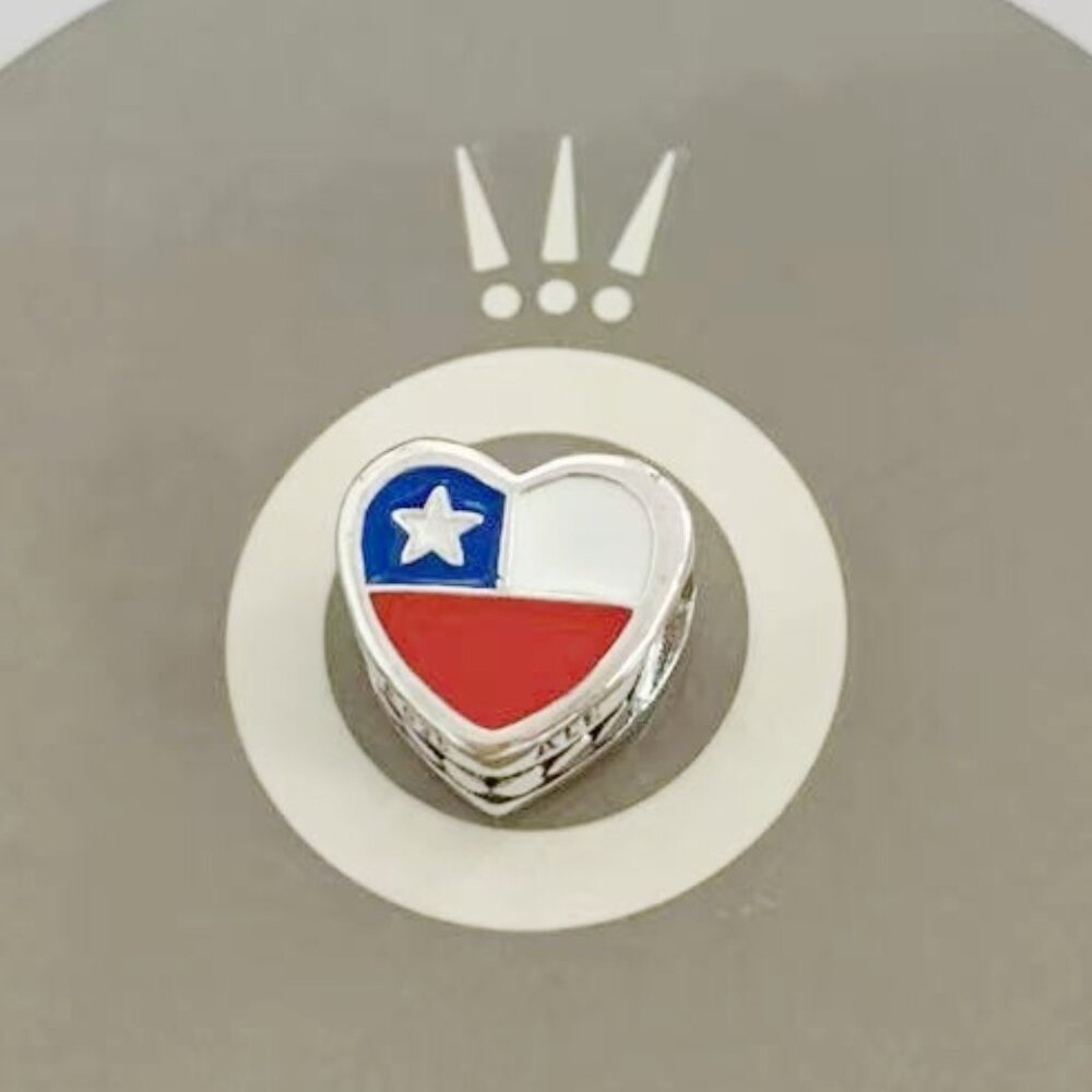 Pandora Chile Flag Dangle Charm,Heart Bead Charm Pendant